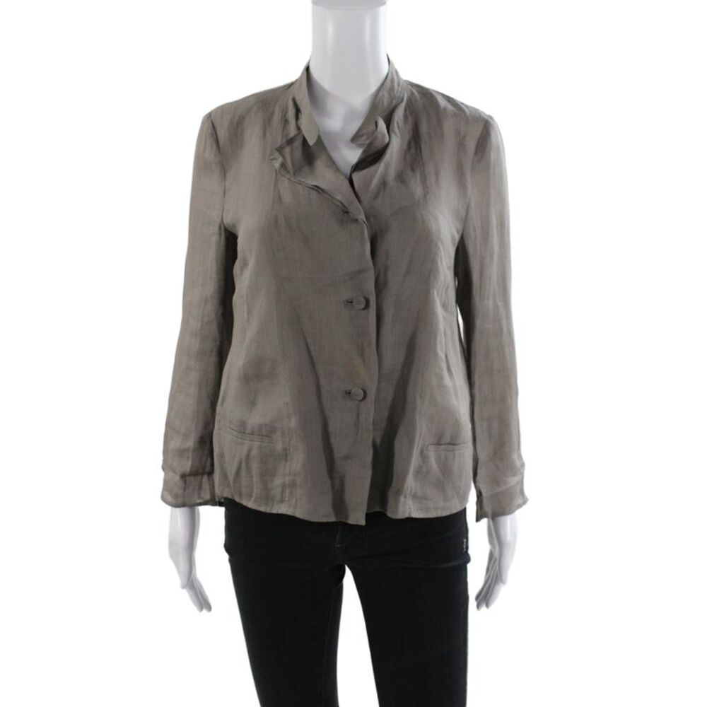 CIVIDINI Womens Long Sleeve Collared Button-Up Ramie Blouse Gray Size 40